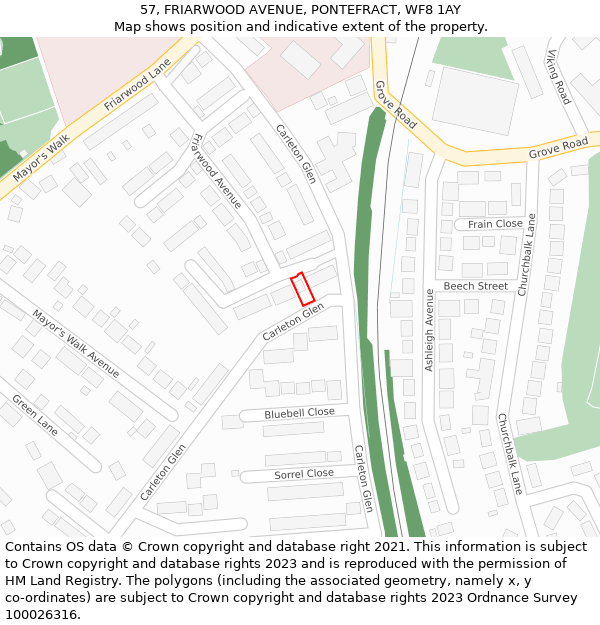 57, FRIARWOOD AVENUE, PONTEFRACT, WF8 1AY: Location map and indicative extent of plot