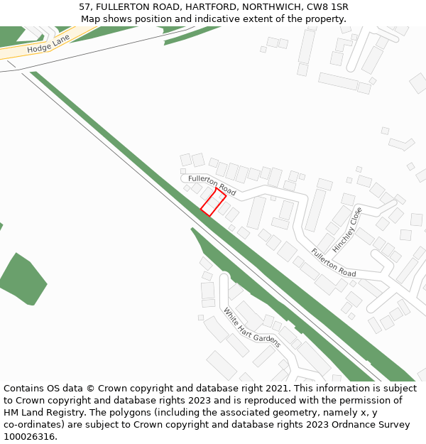 57, FULLERTON ROAD, HARTFORD, NORTHWICH, CW8 1SR: Location map and indicative extent of plot