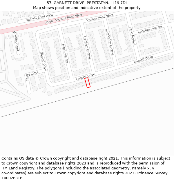 57, GARNETT DRIVE, PRESTATYN, LL19 7DL: Location map and indicative extent of plot