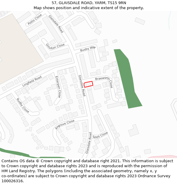 57, GLAISDALE ROAD, YARM, TS15 9RN: Location map and indicative extent of plot