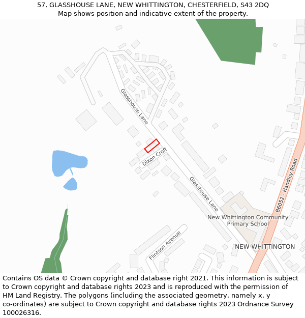 57, GLASSHOUSE LANE, NEW WHITTINGTON, CHESTERFIELD, S43 2DQ: Location map and indicative extent of plot