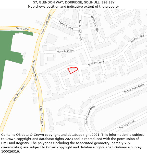 57, GLENDON WAY, DORRIDGE, SOLIHULL, B93 8SY: Location map and indicative extent of plot