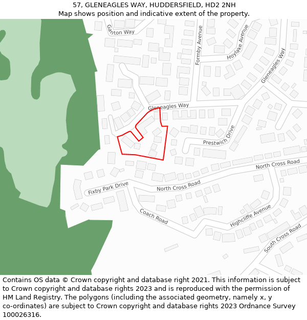 57, GLENEAGLES WAY, HUDDERSFIELD, HD2 2NH: Location map and indicative extent of plot