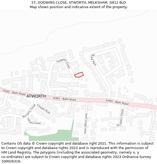 57, GODWINS CLOSE, ATWORTH, MELKSHAM, SN12 8LD: Location map and indicative extent of plot