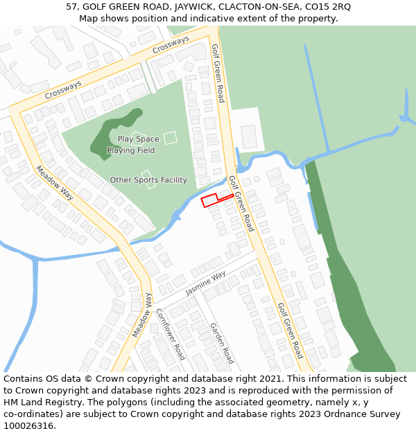 57, GOLF GREEN ROAD, JAYWICK, CLACTON-ON-SEA, CO15 2RQ: Location map and indicative extent of plot