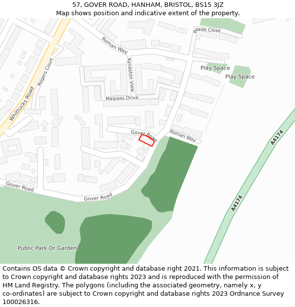 57, GOVER ROAD, HANHAM, BRISTOL, BS15 3JZ: Location map and indicative extent of plot