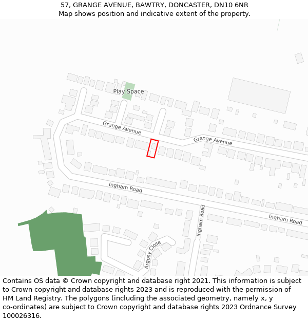 57, GRANGE AVENUE, BAWTRY, DONCASTER, DN10 6NR: Location map and indicative extent of plot