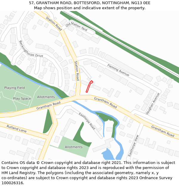 57, GRANTHAM ROAD, BOTTESFORD, NOTTINGHAM, NG13 0EE: Location map and indicative extent of plot