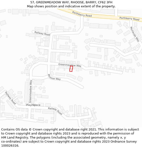 57, GREENMEADOW WAY, RHOOSE, BARRY, CF62 3FH: Location map and indicative extent of plot