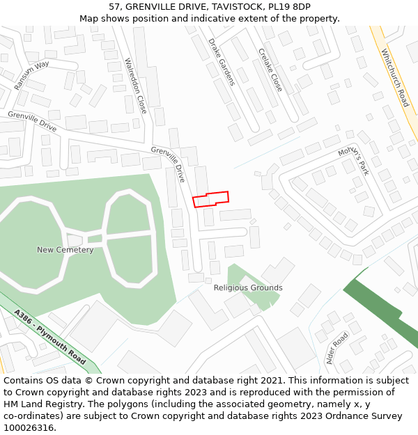 57, GRENVILLE DRIVE, TAVISTOCK, PL19 8DP: Location map and indicative extent of plot