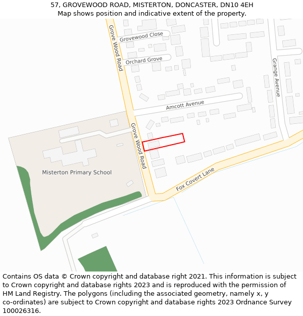 57, GROVEWOOD ROAD, MISTERTON, DONCASTER, DN10 4EH: Location map and indicative extent of plot