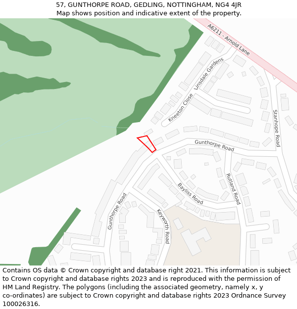 57, GUNTHORPE ROAD, GEDLING, NOTTINGHAM, NG4 4JR: Location map and indicative extent of plot