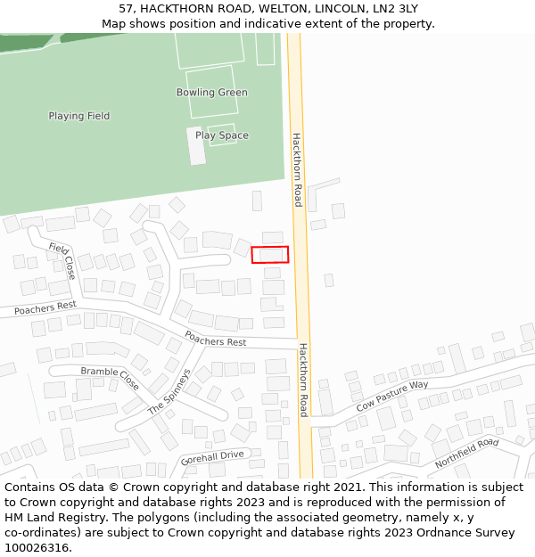 57, HACKTHORN ROAD, WELTON, LINCOLN, LN2 3LY: Location map and indicative extent of plot