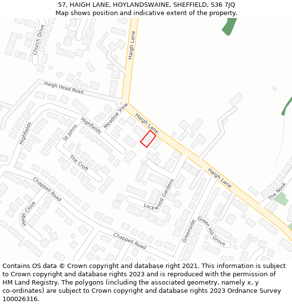 57, HAIGH LANE, HOYLANDSWAINE, SHEFFIELD, S36 7JQ: Location map and indicative extent of plot