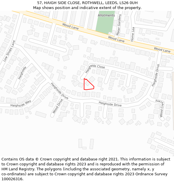 57, HAIGH SIDE CLOSE, ROTHWELL, LEEDS, LS26 0UH: Location map and indicative extent of plot