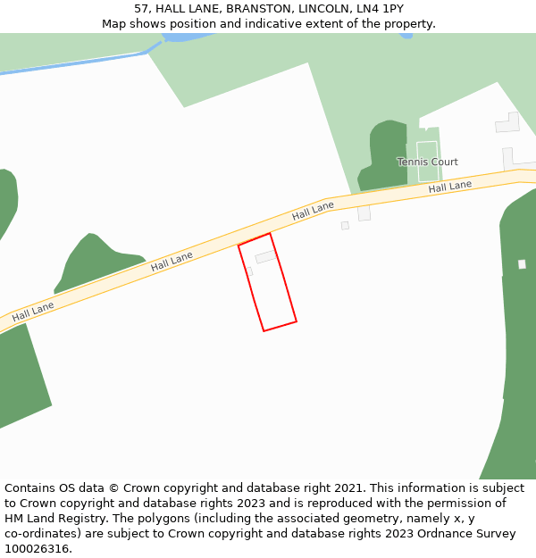 57, HALL LANE, BRANSTON, LINCOLN, LN4 1PY: Location map and indicative extent of plot