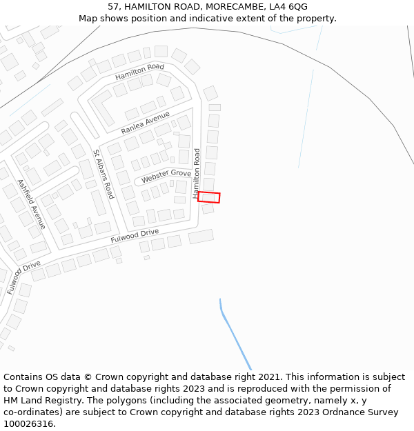 57, HAMILTON ROAD, MORECAMBE, LA4 6QG: Location map and indicative extent of plot
