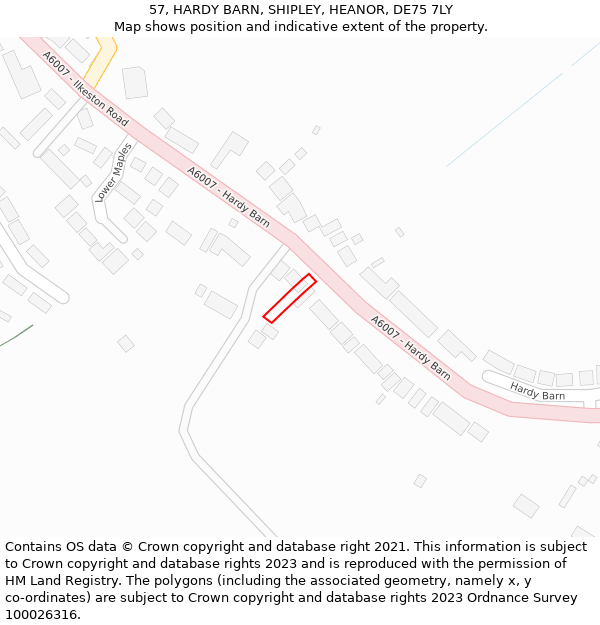 57, HARDY BARN, SHIPLEY, HEANOR, DE75 7LY: Location map and indicative extent of plot