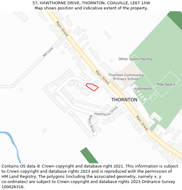 57, HAWTHORNE DRIVE, THORNTON, COALVILLE, LE67 1AW: Location map and indicative extent of plot