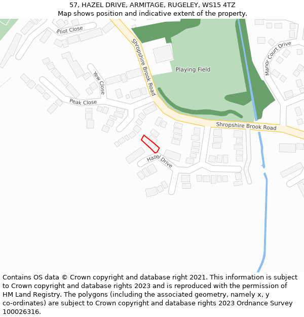 57, HAZEL DRIVE, ARMITAGE, RUGELEY, WS15 4TZ: Location map and indicative extent of plot