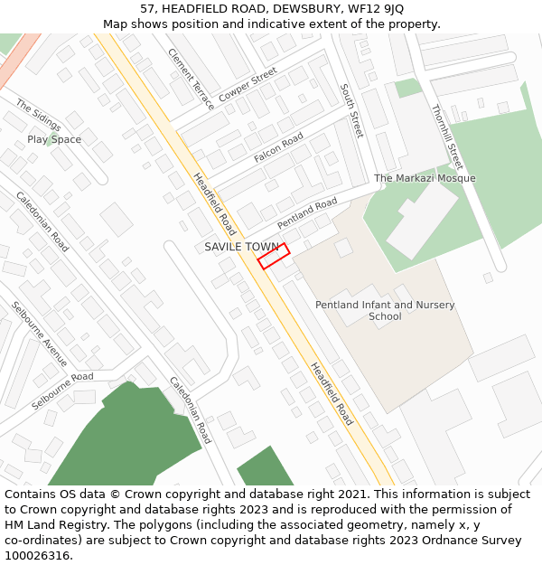 57, HEADFIELD ROAD, DEWSBURY, WF12 9JQ: Location map and indicative extent of plot