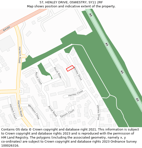 57, HENLEY DRIVE, OSWESTRY, SY11 2RF: Location map and indicative extent of plot