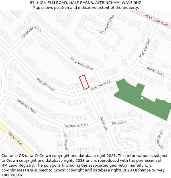 57, HIGH ELM ROAD, HALE BARNS, ALTRINCHAM, WA15 0HZ: Location map and indicative extent of plot