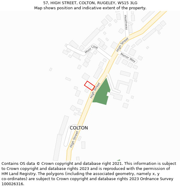 57, HIGH STREET, COLTON, RUGELEY, WS15 3LG: Location map and indicative extent of plot