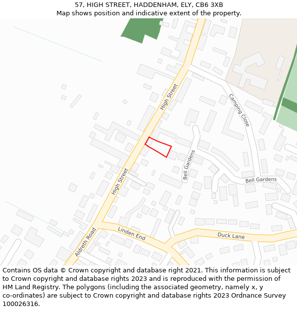 57, HIGH STREET, HADDENHAM, ELY, CB6 3XB: Location map and indicative extent of plot