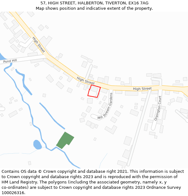 57, HIGH STREET, HALBERTON, TIVERTON, EX16 7AG: Location map and indicative extent of plot