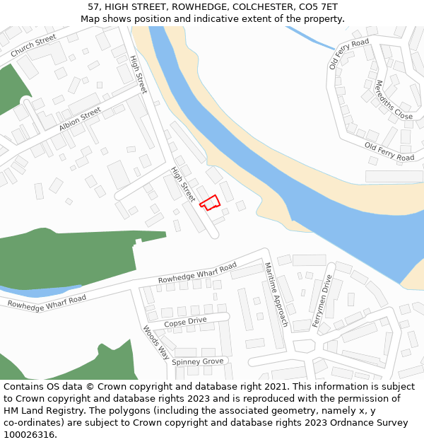 57, HIGH STREET, ROWHEDGE, COLCHESTER, CO5 7ET: Location map and indicative extent of plot