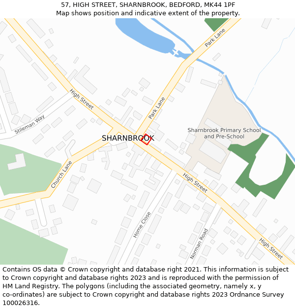57, HIGH STREET, SHARNBROOK, BEDFORD, MK44 1PF: Location map and indicative extent of plot