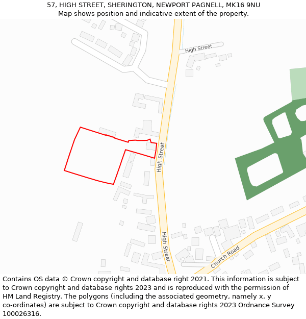 57, HIGH STREET, SHERINGTON, NEWPORT PAGNELL, MK16 9NU: Location map and indicative extent of plot