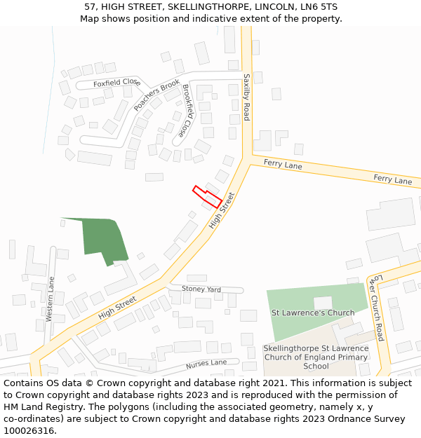 57, HIGH STREET, SKELLINGTHORPE, LINCOLN, LN6 5TS: Location map and indicative extent of plot