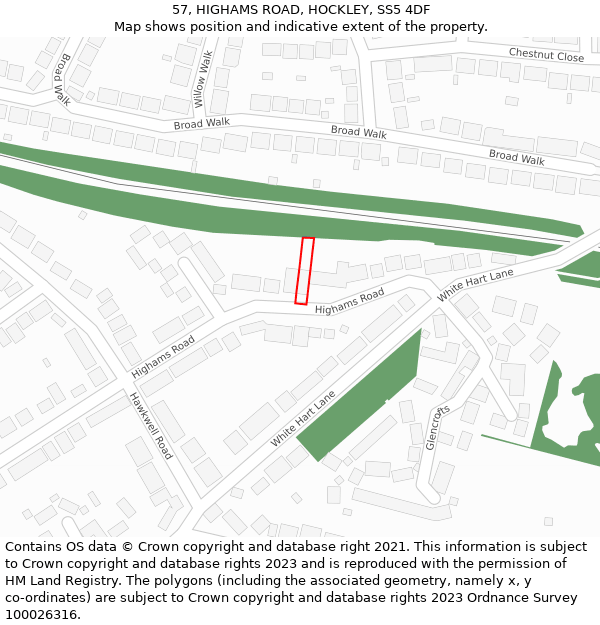 57, HIGHAMS ROAD, HOCKLEY, SS5 4DF: Location map and indicative extent of plot