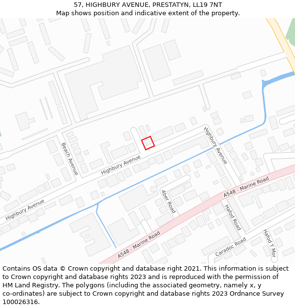 57, HIGHBURY AVENUE, PRESTATYN, LL19 7NT: Location map and indicative extent of plot