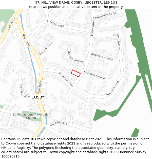 57, HILL VIEW DRIVE, COSBY, LEICESTER, LE9 1US: Location map and indicative extent of plot