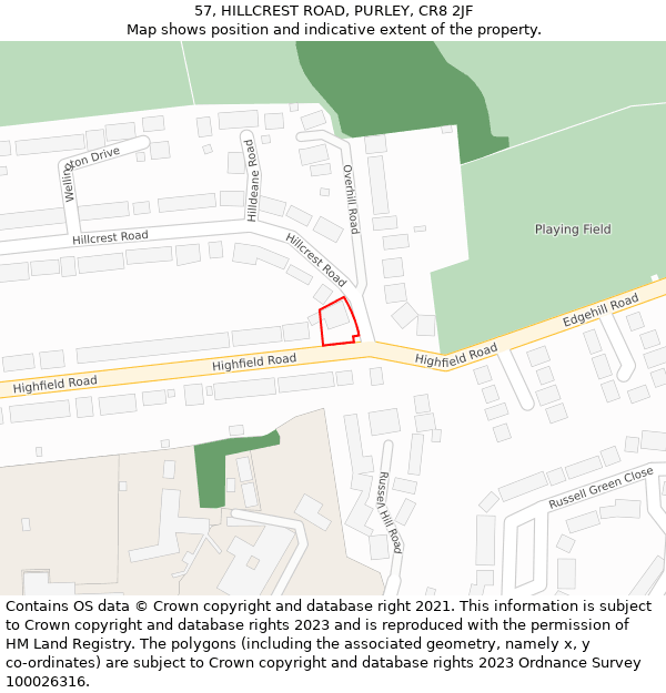 57, HILLCREST ROAD, PURLEY, CR8 2JF: Location map and indicative extent of plot