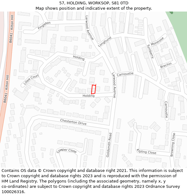 57, HOLDING, WORKSOP, S81 0TD: Location map and indicative extent of plot