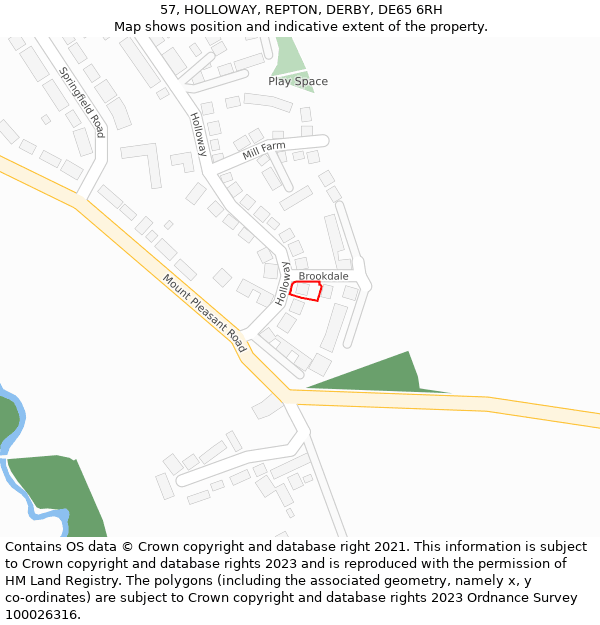 57, HOLLOWAY, REPTON, DERBY, DE65 6RH: Location map and indicative extent of plot