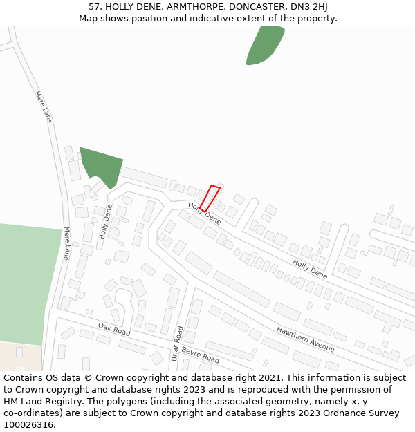 57, HOLLY DENE, ARMTHORPE, DONCASTER, DN3 2HJ: Location map and indicative extent of plot