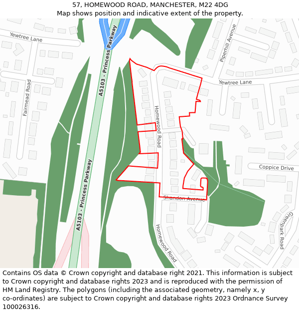 57, HOMEWOOD ROAD, MANCHESTER, M22 4DG: Location map and indicative extent of plot