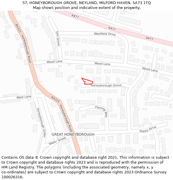 57, HONEYBOROUGH GROVE, NEYLAND, MILFORD HAVEN, SA73 1TQ: Location map and indicative extent of plot