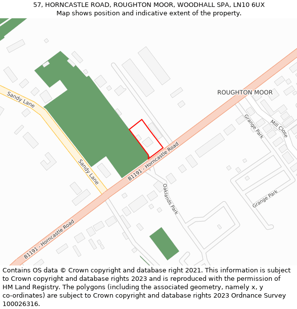 57, HORNCASTLE ROAD, ROUGHTON MOOR, WOODHALL SPA, LN10 6UX: Location map and indicative extent of plot