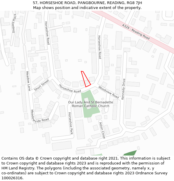 57, HORSESHOE ROAD, PANGBOURNE, READING, RG8 7JH: Location map and indicative extent of plot