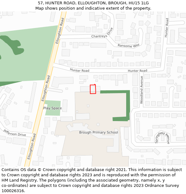 57, HUNTER ROAD, ELLOUGHTON, BROUGH, HU15 1LG: Location map and indicative extent of plot