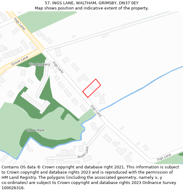 57, INGS LANE, WALTHAM, GRIMSBY, DN37 0EY: Location map and indicative extent of plot