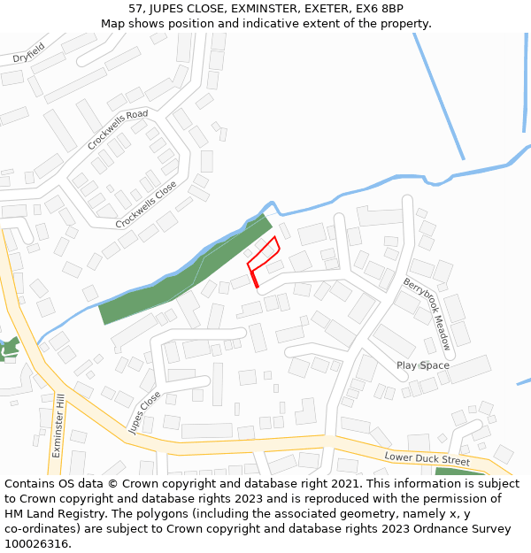 57, JUPES CLOSE, EXMINSTER, EXETER, EX6 8BP: Location map and indicative extent of plot