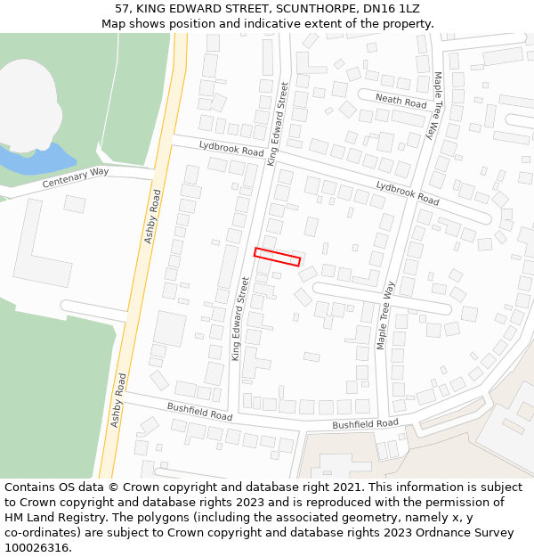 57, KING EDWARD STREET, SCUNTHORPE, DN16 1LZ: Location map and indicative extent of plot