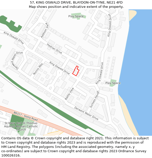 57, KING OSWALD DRIVE, BLAYDON-ON-TYNE, NE21 4FD: Location map and indicative extent of plot